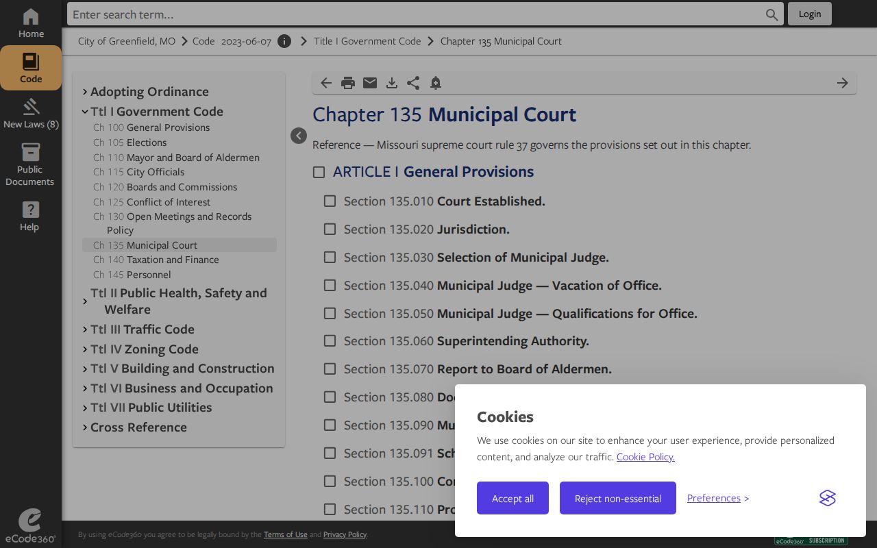 Greenfield municipal court code for Dade County warrant records
